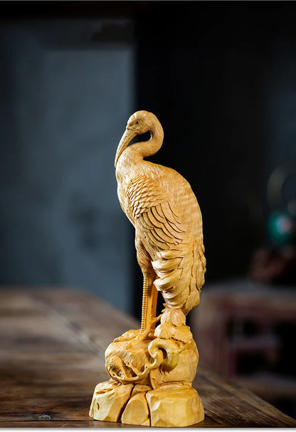 XS092-20CM Hand Carved Wood Carving Figurine Small Animal  Statue Home Decor -Longevity Mascot  Sculpture Folk Crafts