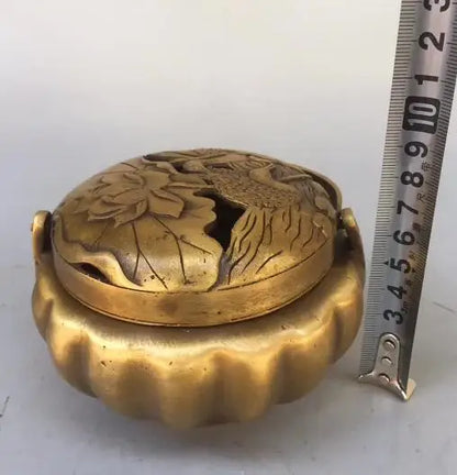 Collection Pure Brass Carving Mandarin Duck Lotus Leaf Lotus Flower Incense Burner Hollow Out Household Decoration Animal Statue