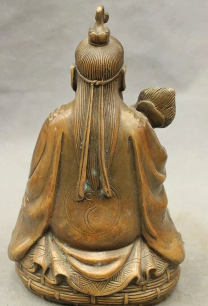 JP S0610 10" Chinese Bronze Copper Taoism High Lord Laojun Taoist Fan Buddha Joss Statue