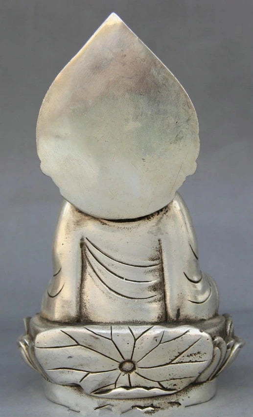 Estatua tibetana de plata de Shakyamuni, asiento de Buda de Amitabha, artesanía de metal para Decoración