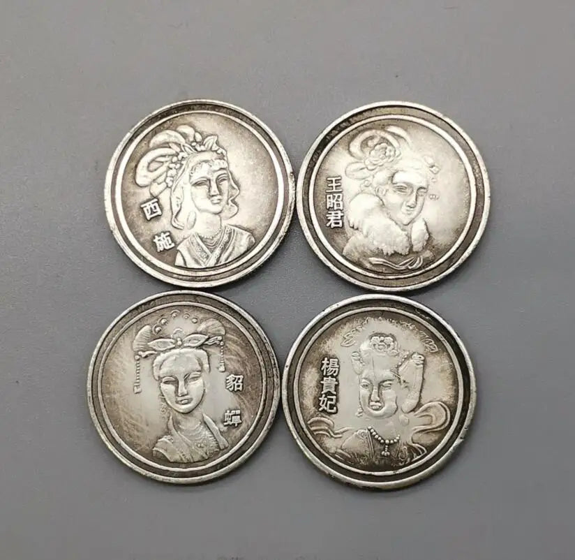 China White copper archaize Four big beautiful women Commemorative coins crafts statue A set