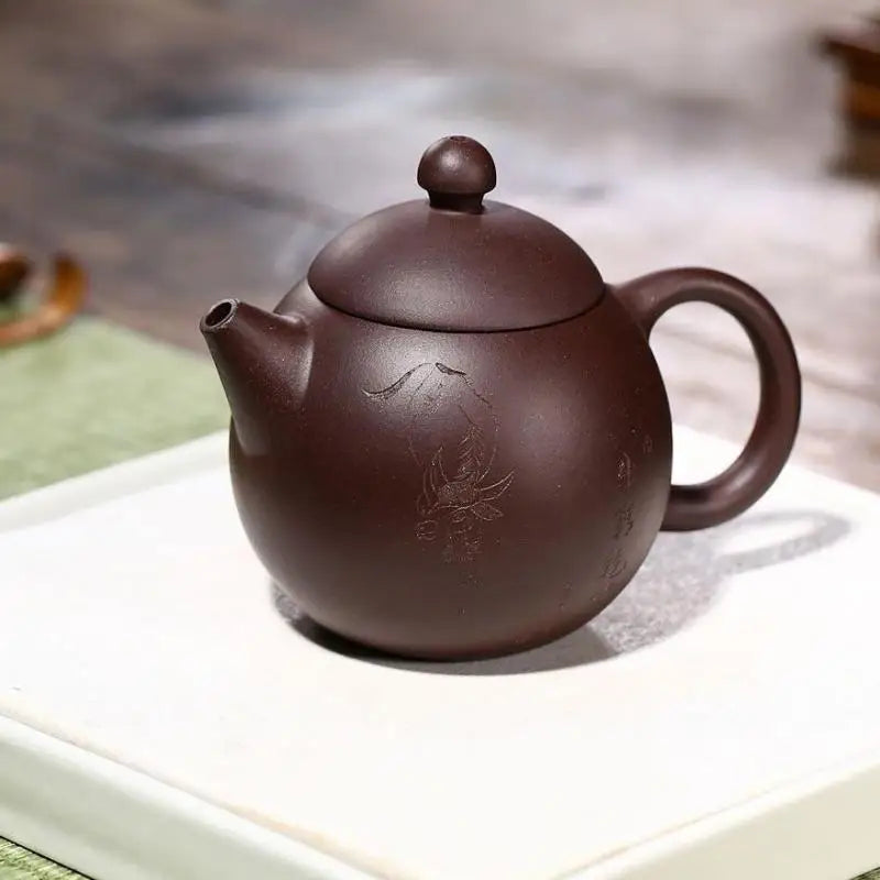 Purple Clay Dragon Egg and Teapot Zisha Yixing Handmade Pot, Kung-Fu Teaware, Purple Drinkware for Puer Green