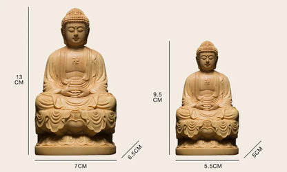 CCZHIDAO Shakyamuni Solid Wood Buddha Statue Chinese Boxwood Feng Shui Craft Bodhisattva Sculpture for Home Decor