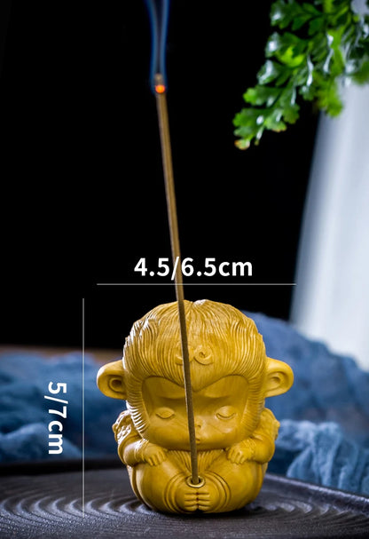 Boxwood 5/7cm Cute Little Monkey Sculpture Wood Feng Shui Living Room Lucky Incense Plug Sun Wukong Zen Buddha Statue Home Decor