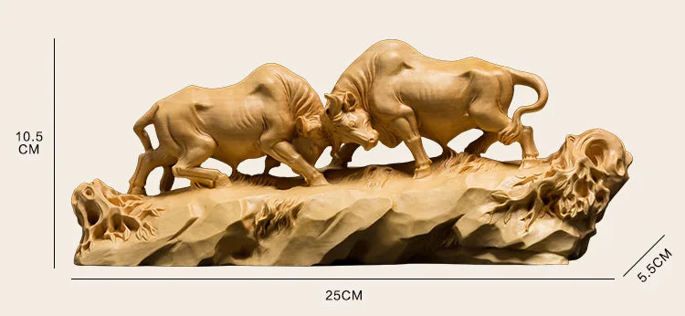 Boxwood 18cm 25cm Bull Sculpture Office Ornament Feng Shui House Animal Wood Statue Bull Home Decor
