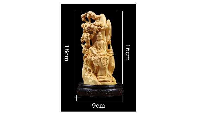 Boxwood 16cm Guanyin Sculpture Wood Carving Buddha Statue Guan Yin Home Decor