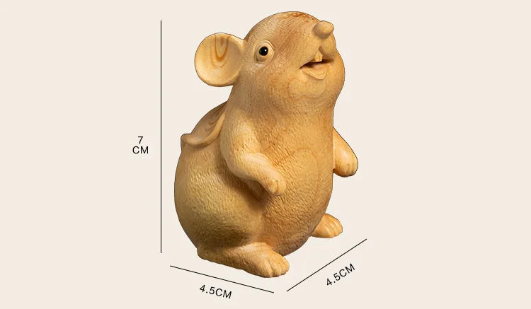 Boxwood 7cm 9cm Mouse Sculpture Wood Carving Chinese Zodiac Rat Animal Statue Home Decor