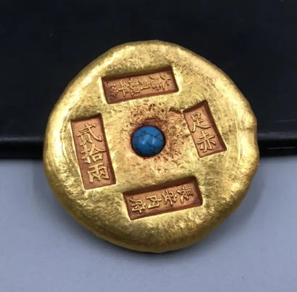 Archaize circular brass inlay gem Imitation Gold coin small crafts statue