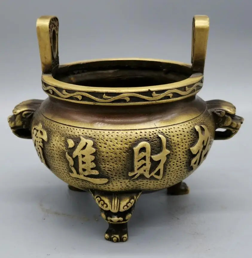 China brass archaize recruit wealth beast head Incense burner crafts statue