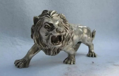 Estatua de León para hombre, animal felino de cobre blanco plateado, refinado, folclórico, China