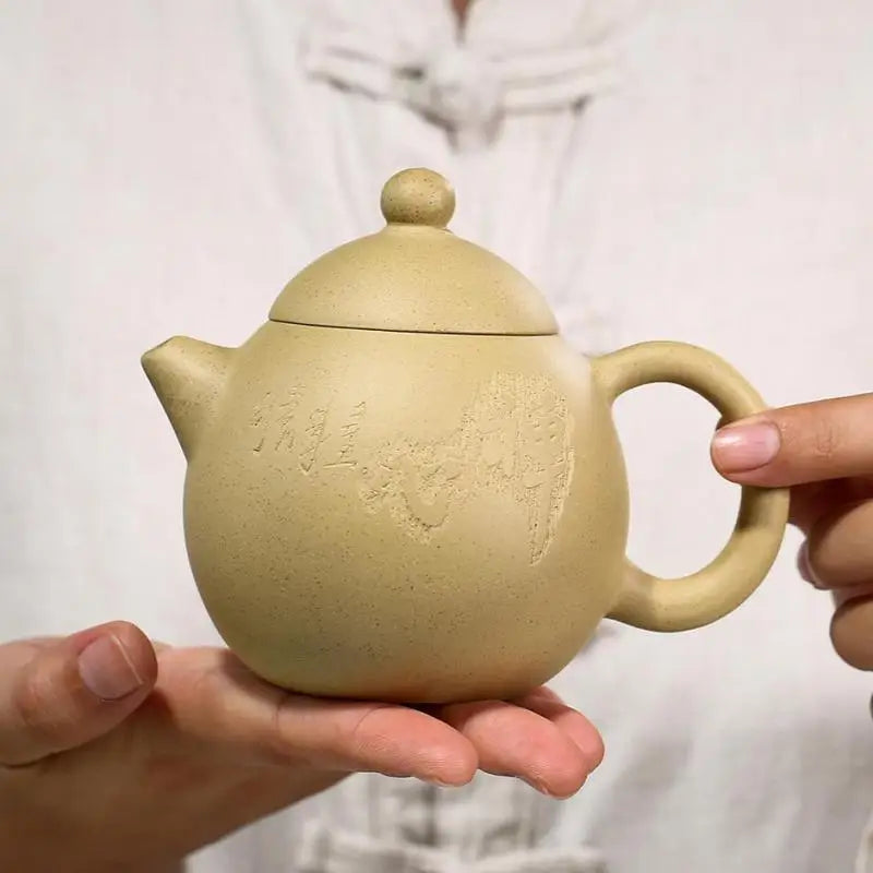 Green Clay Zen Heart Dragon Egg Pot Zisha Teapot Yixing Handmade Kung-Fu Teaware, Purple Clay Drinkware for Puer Green and Black