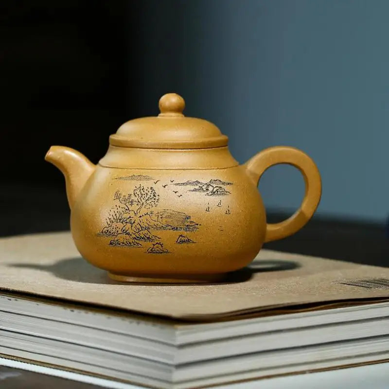 Duanna Sifang Pan Zisha Kettle, Yixing Handmade Pot, Kung-Fu Teaware, Purple Clay, Drinkware for Puer, Green, Black, Chinese