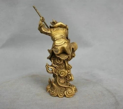 Rare China Myth Bronze Sun Wukong Monkey King Hold Stick Fight Statue