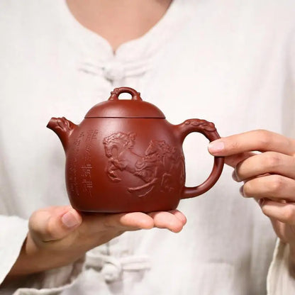 Dahongpao Relief Dragon Horse Spirit Qin Quan Pot Zisha Teapot Yixing Handmade Kung-Fu Teawarepurple Clay Drinkware, Puer