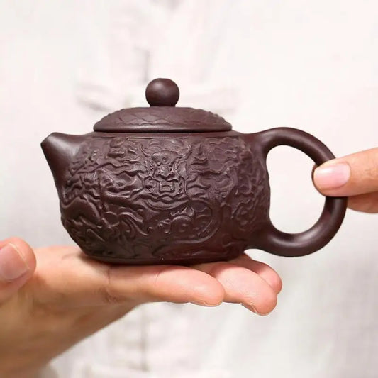 Xianglong-Embossed Tea Set, Zisha Teapot, Yixing Handmade Pot, Kung-Fu Teaware, Purple Clay, Drinkware for Puer Green