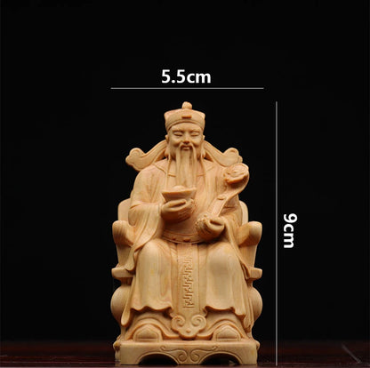 Boxwood 9cm Wealth God Sculpture Wood Lucky Statue Tu Di Gong Home Decor