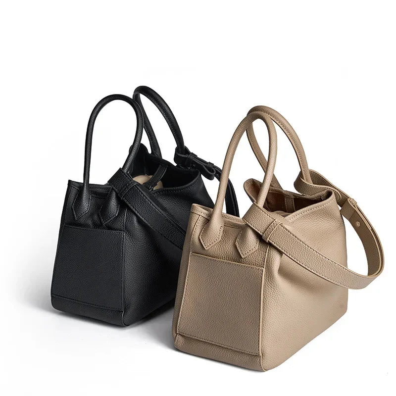 Head layer cowhide design Genuine Leather Luxury women's hand temperament soft leather bucket bag portable pockets