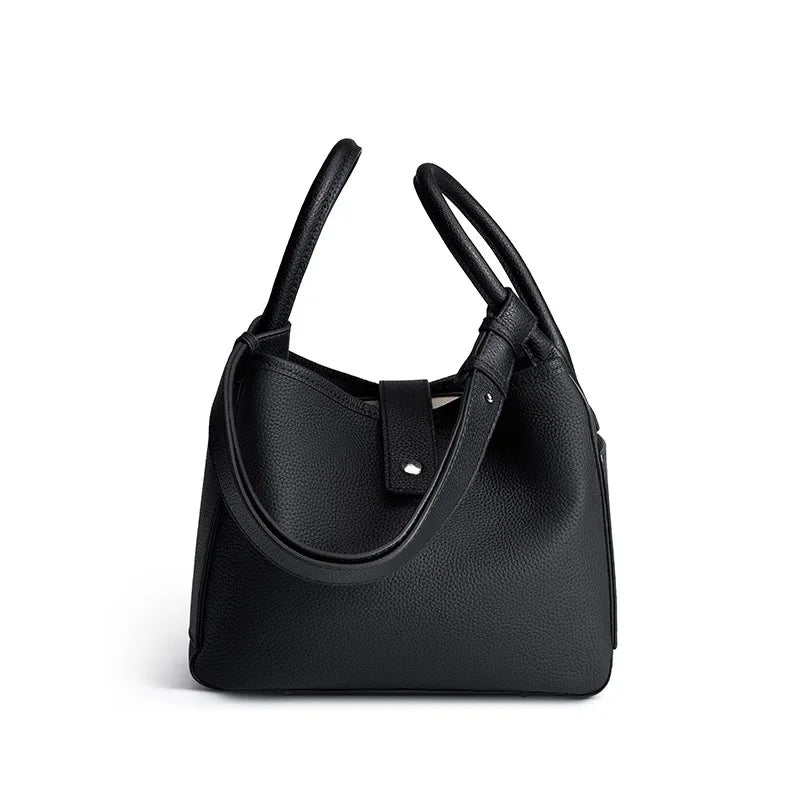 Head layer cowhide design Genuine Leather Luxury women's hand temperament soft leather bucket bag portable pockets