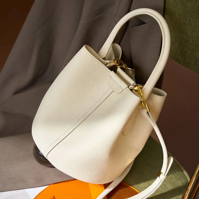 Head layer cowhide genuine leather new style women's crossbody senior designer feel handbag, bucket