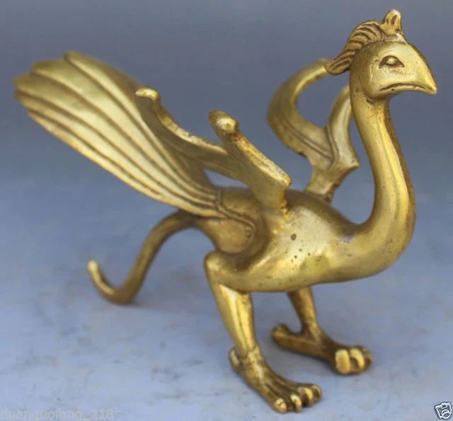Healing Chinese Bronze Copper Fengshui God Animal Beast phoenix Exorcise evil Statue Garden Decoration 100% real Brass Bronze 25