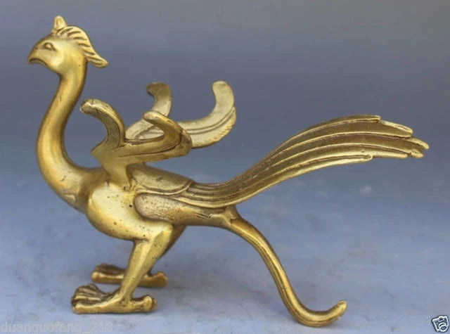 Healing Chinese Bronze Copper Fengshui God Animal Beast phoenix Exorcise evil Statue Garden Decoration 100% real Brass Bronze 25