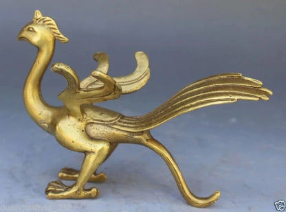 Healing Chinese Bronze Copper Fengshui God Animal Beast phoenix Exorcise evil Statue Garden Decoration 100% real Brass Bronze 25