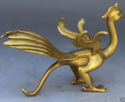 Healing Chinese Bronze Copper Fengshui God Animal Beast phoenix Exorcise evil Statue Garden Decoration 100% real Brass Bronze 25