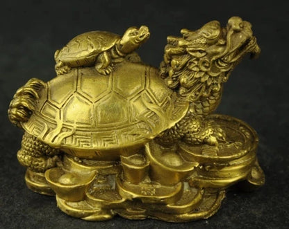 Healing Chinese Copper Carving Dragon Turtle send treasures Rare Statue luck Garden Decoration 100% real Brass Bronze