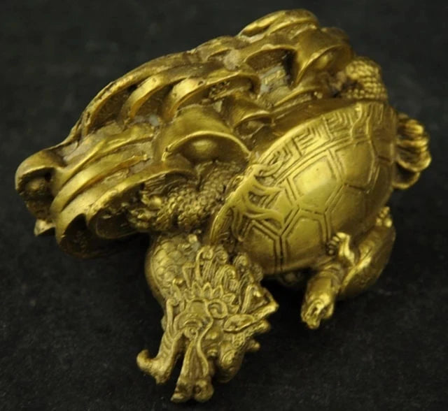 Healing Chinese Copper Carving Dragon Turtle send treasures Rare Statue luck Garden Decoration 100% real Brass Bronze