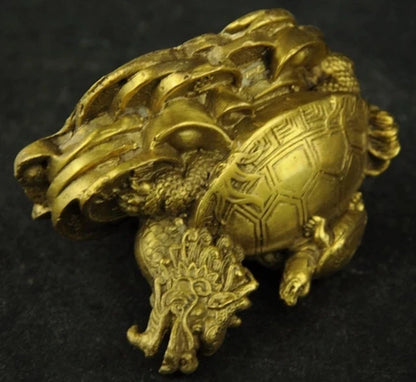 Healing Chinese Copper Carving Dragon Turtle send treasures Rare Statue luck Garden Decoration 100% real Brass Bronze