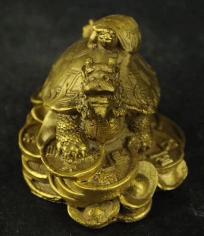 Healing Chinese Copper Carving Dragon Turtle send treasures Rare Statue luck Garden Decoration 100% real Brass Bronze