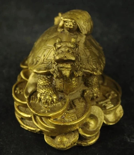 Healing Chinese Copper Carving Dragon Turtle send treasures Rare Statue luck Garden Decoration 100% real Brass Bronze