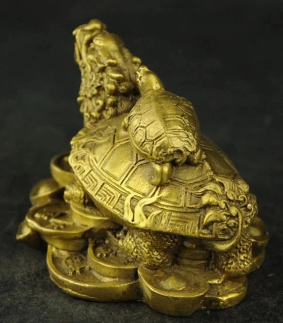 Healing Chinese Copper Carving Dragon Turtle send treasures Rare Statue luck Garden Decoration 100% real Brass Bronze