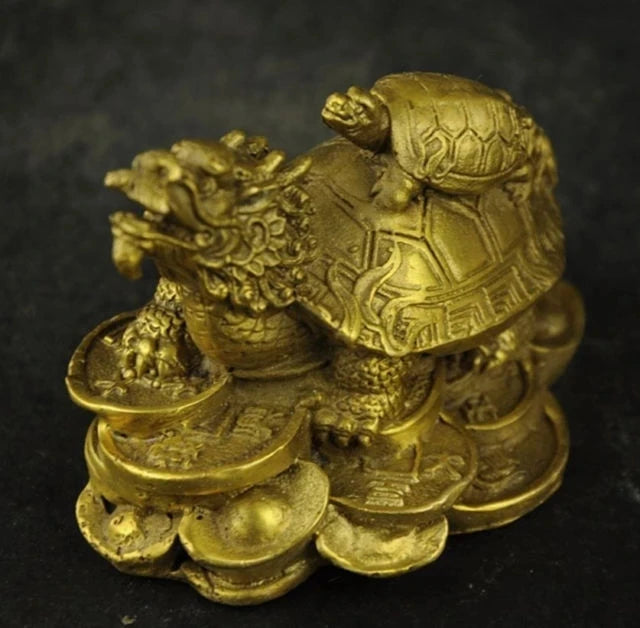 Healing Chinese Copper Carving Dragon Turtle send treasures Rare Statue luck Garden Decoration 100% real Brass Bronze