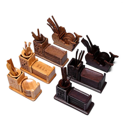 Heat Insulation Bamboo Tray, Tea Cup Pad, Tea Holder, Kungfu Accessories, Tea Ceremony, Six Gentlemen, Clip, Teaspoon