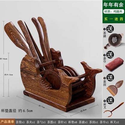 Heat Insulation Bamboo Tray, Tea Cup Pad, Tea Holder, Kungfu Accessories, Tea Ceremony, Six Gentlemen, Clip, Teaspoon