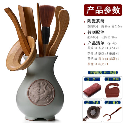 Heat Insulation Bamboo Tray, Tea Cup Pad, Tea Holder, Kungfu Accessories, Tea Ceremony, Six Gentlemen, Clip, Teaspoon