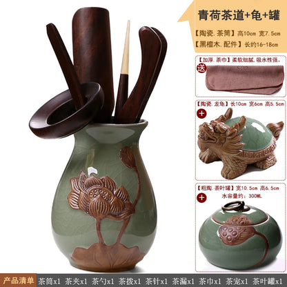 Heat Insulation Bamboo Tray, Tea Cup Pad, Tea Holder, Kungfu Accessories, Tea Ceremony, Six Gentlemen, Clip, Teaspoon