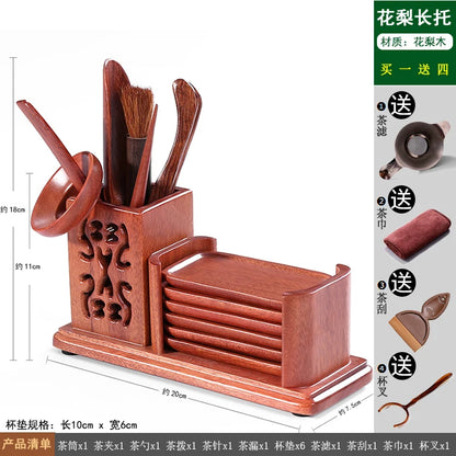 Heat Insulation Bamboo Tray, Tea Cup Pad, Tea Holder, Kungfu Accessories, Tea Ceremony, Six Gentlemen, Clip, Teaspoon