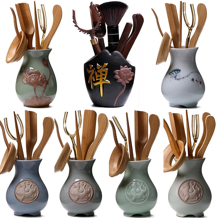 Heat Insulation Bamboo Tray, Tea Cup Pad, Tea Holder, Kungfu Accessories, Tea Ceremony, Six Gentlemen, Clip, Teaspoon