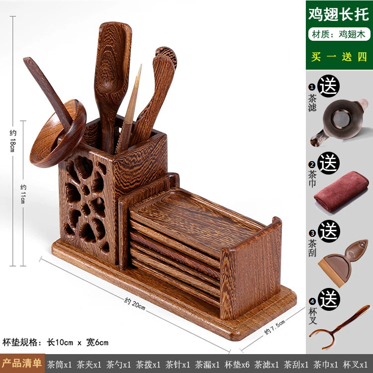Heat Insulation Bamboo Tray, Tea Cup Pad, Tea Holder, Kungfu Accessories, Tea Ceremony, Six Gentlemen, Clip, Teaspoon