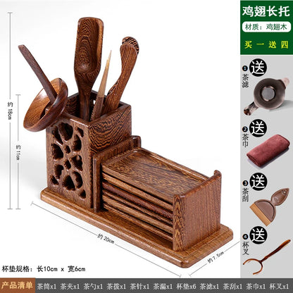 Heat Insulation Bamboo Tray, Tea Cup Pad, Tea Holder, Kungfu Accessories, Tea Ceremony, Six Gentlemen, Clip, Teaspoon