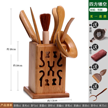 Heat Insulation Bamboo Tray, Tea Cup Pad, Tea Holder, Kungfu Accessories, Tea Ceremony, Six Gentlemen, Clip, Teaspoon