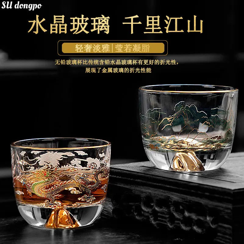 Heat Resistant Glass Cup Double Dragons Playing with Beads Kungfu Tea Set Lead Free Glass for Pu 'er Tea Business Gifts