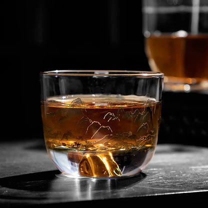 Heat Resistant Glass Cup Double Dragons Playing with Beads Kungfu Tea Set Lead Free Glass for Pu 'er Tea Business Gifts