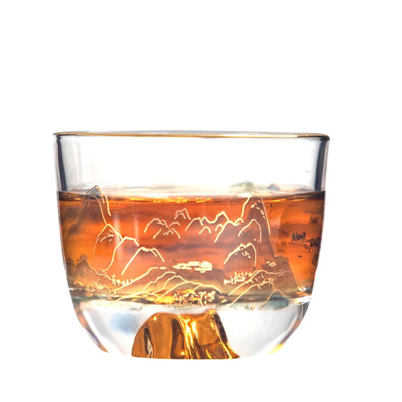 Heat Resistant Glass Cup Double Dragons Playing with Beads Kungfu Tea Set Lead Free Glass for Pu 'er Tea Business Gifts