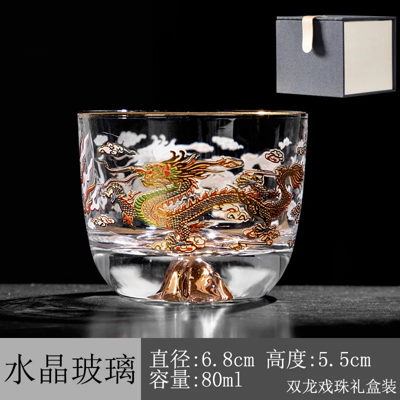 Heat Resistant Glass Cup Double Dragons Playing with Beads Kungfu Tea Set Lead Free Glass for Pu 'er Tea Business Gifts