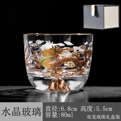Heat Resistant Glass Cup Double Dragons Playing with Beads Kungfu Tea Set Lead Free Glass for Pu 'er Tea Business Gifts