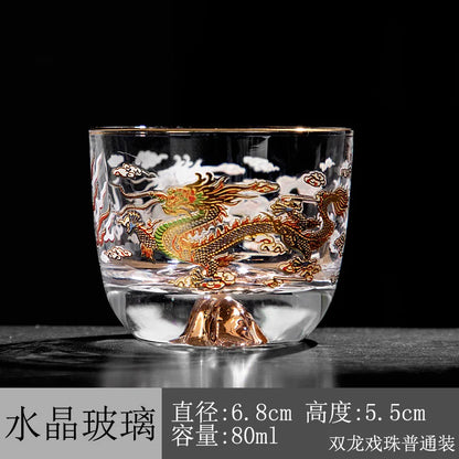 Heat Resistant Glass Cup Double Dragons Playing with Beads Kungfu Tea Set Lead Free Glass for Pu 'er Tea Business Gifts