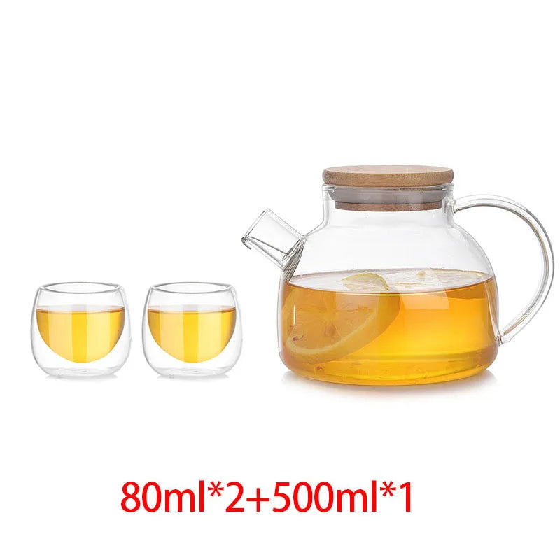 Heat Resistant Glass Tea Infuser Pot  With Wooden Cover Flower Tea Puer kettle Coffee Cup Teapot Set wzpi